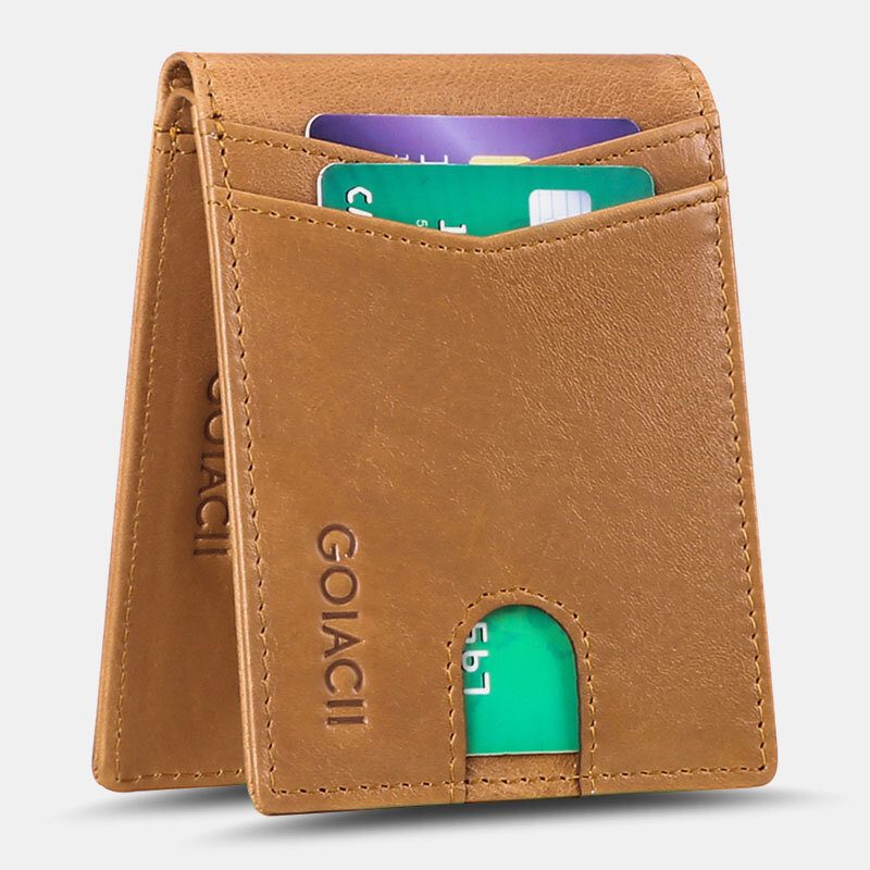 Menn Short Oil Wax First Layer Kuskinn Lommebok Rfid Blocking Multi-card Slot Card Holder Myntpung