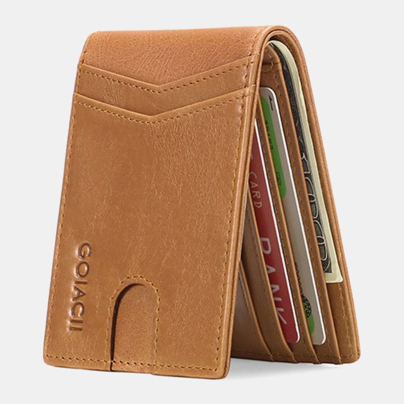 Menn Short Oil Wax First Layer Kuskinn Lommebok Rfid Blocking Multi-card Slot Card Holder Myntpung