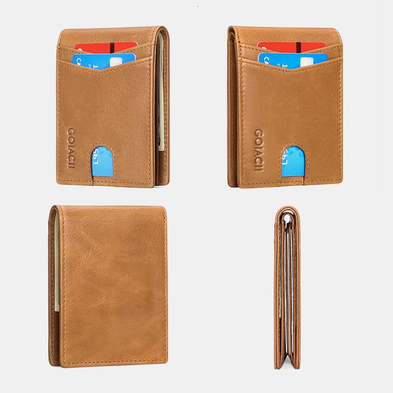 Menn Short Oil Wax First Layer Kuskinn Lommebok Rfid Blocking Multi-card Slot Card Holder Myntpung