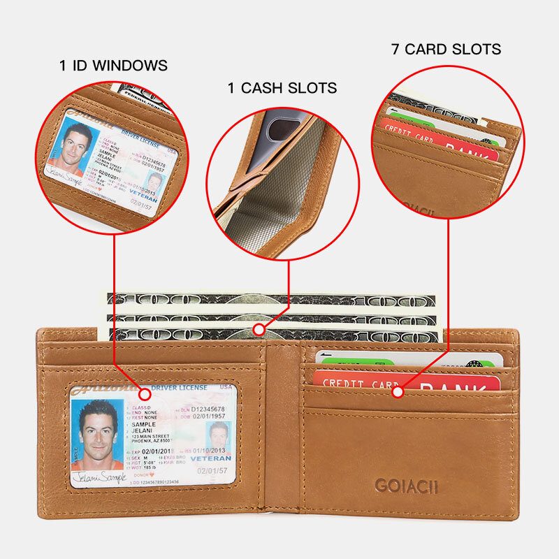 Menn Short Oil Wax First Layer Kuskinn Lommebok Rfid Blocking Multi-card Slot Card Holder Myntpung