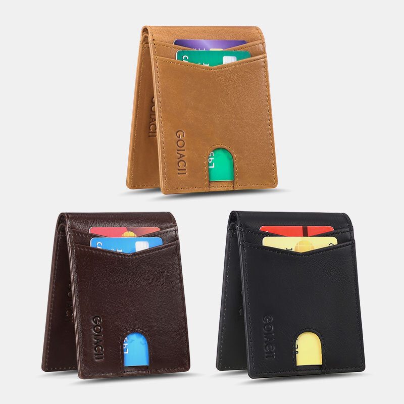 Menn Short Oil Wax First Layer Kuskinn Lommebok Rfid Blocking Multi-card Slot Card Holder Myntpung