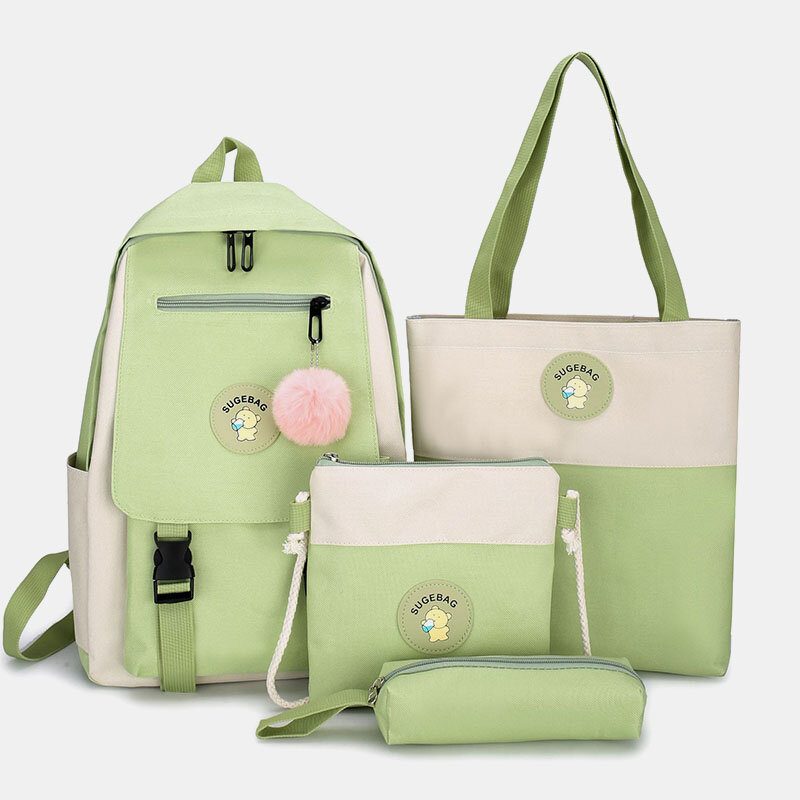 4 Stk Canvas Preppy Multifunksjons Kombinasjonsveske Tote Stor Kapasitet Ryggsekk Crossbody Clutch Lommebok