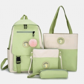 4 Stk Canvas Preppy Multifunksjons Kombinasjonsveske Tote Stor Kapasitet Ryggsekk Crossbody Clutch Lommebok