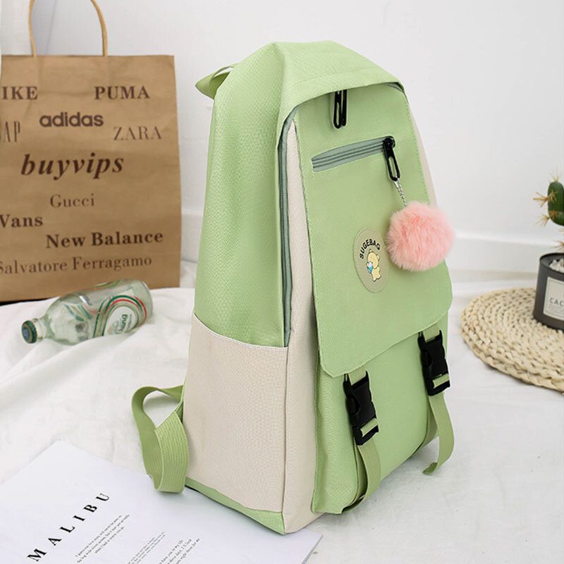 4 Stk Canvas Preppy Multifunksjons Kombinasjonsveske Tote Stor Kapasitet Ryggsekk Crossbody Clutch Lommebok