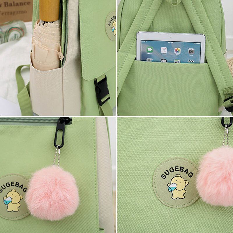 4 Stk Canvas Preppy Multifunksjons Kombinasjonsveske Tote Stor Kapasitet Ryggsekk Crossbody Clutch Lommebok