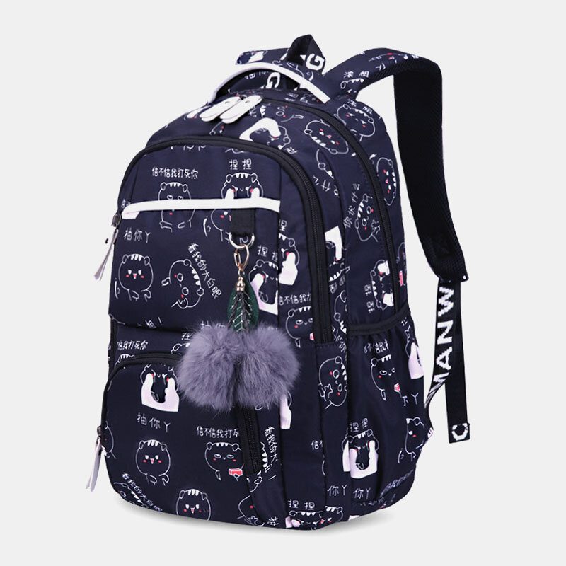 Dame Fluffy Ball Print Anti-tyveri Multifunksjon Laptop Vesker Ryggsekk