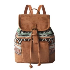 Dame Lerret Stoff Vintage Etnisk Mønster Bohemian Ryggsekk Justerbar Stropp Casual Bag