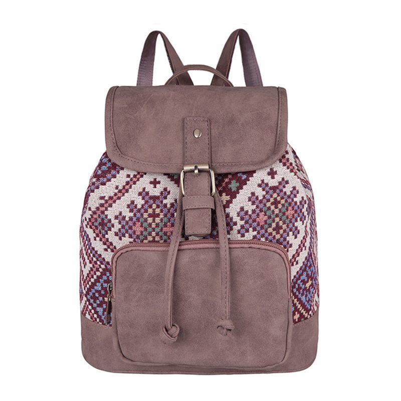 Dame Lerret Stoff Vintage Etnisk Mønster Bohemian Ryggsekk Justerbar Stropp Casual Bag