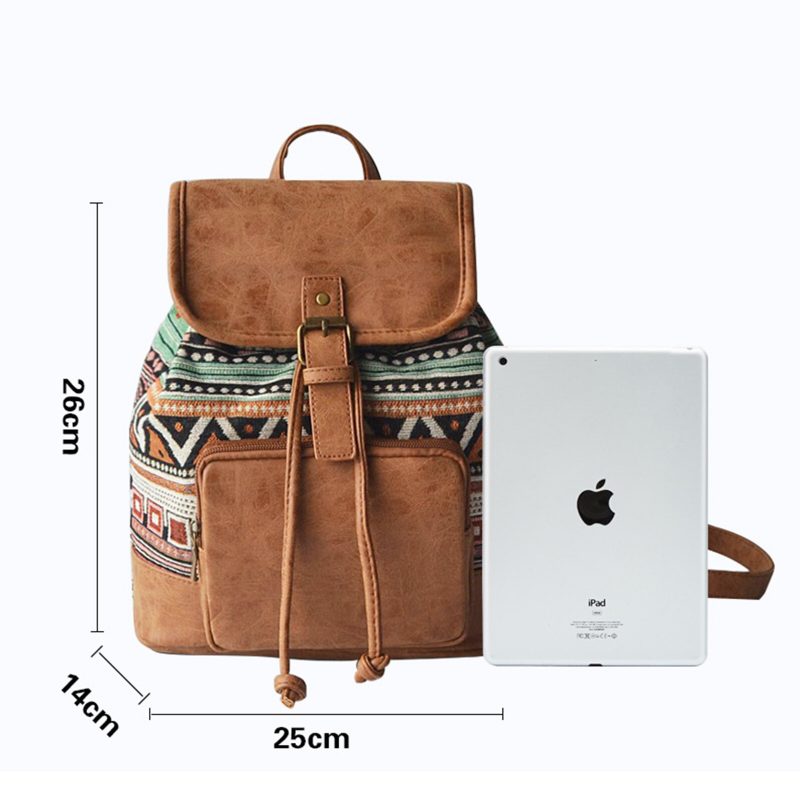 Dame Lerret Stoff Vintage Etnisk Mønster Bohemian Ryggsekk Justerbar Stropp Casual Bag