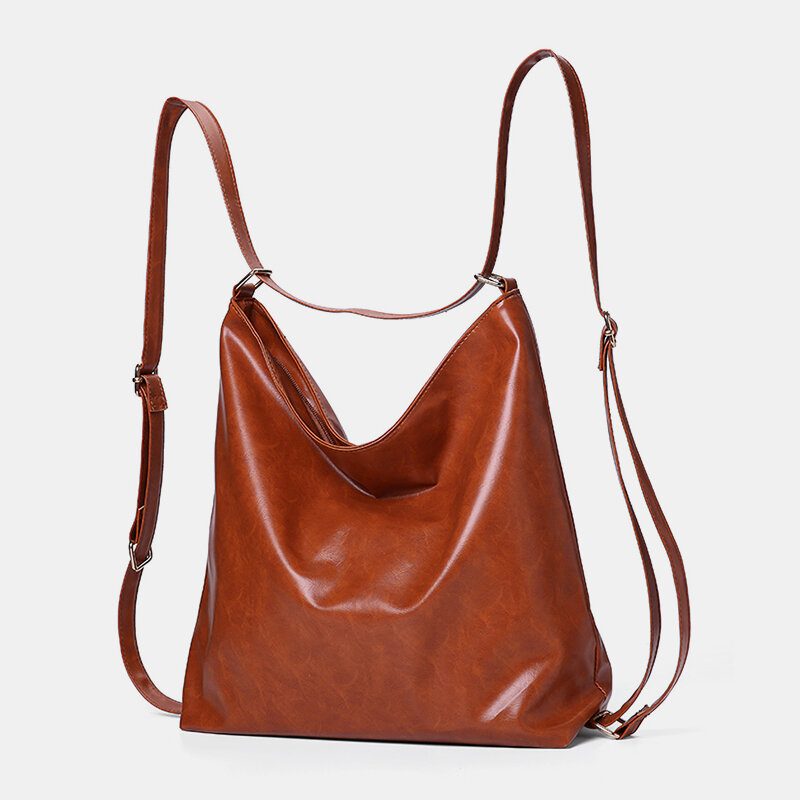 Dame Oljevoks Skinn Ryggsekk Med Stor Kapasitet Skulderveske Crossbody Vesker Veske Bleieveske Hobo Vesker Hobo Bag