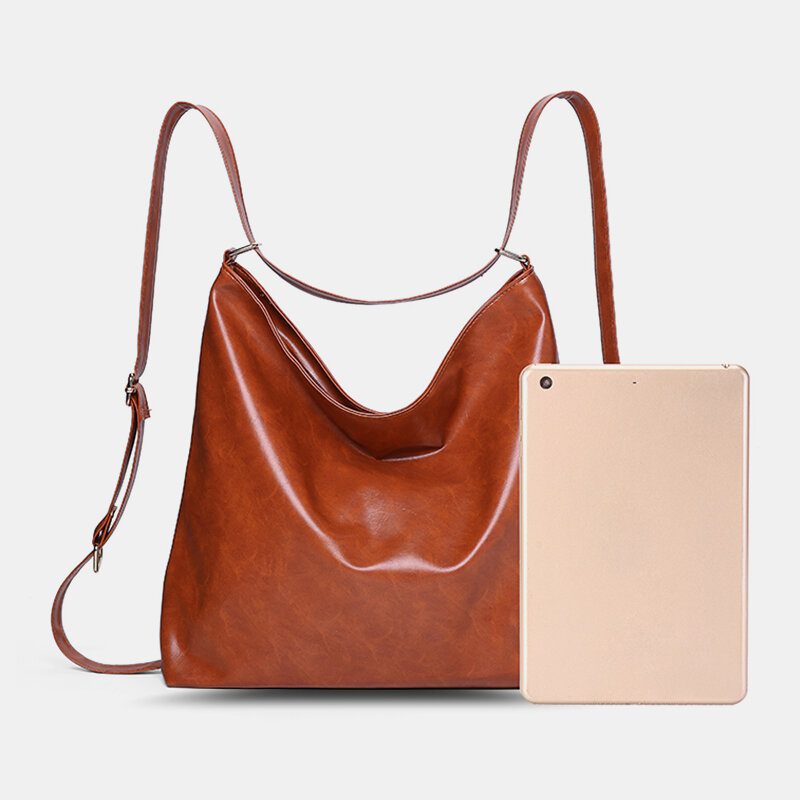 Dame Oljevoks Skinn Ryggsekk Med Stor Kapasitet Skulderveske Crossbody Vesker Veske Bleieveske Hobo Vesker Hobo Bag