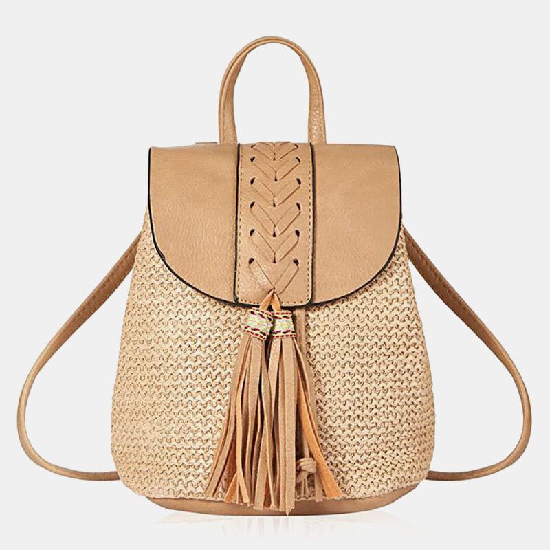 Dame Tassel Straw Vesker Retro Beach Vesker Ryggsekk Bøtteveske