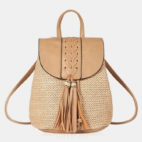 Dame Tassel Straw Vesker Retro Beach Vesker Ryggsekk Bøtteveske