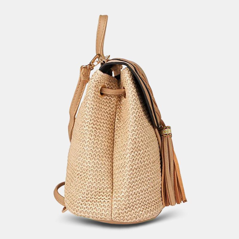 Dame Tassel Straw Vesker Retro Beach Vesker Ryggsekk Bøtteveske