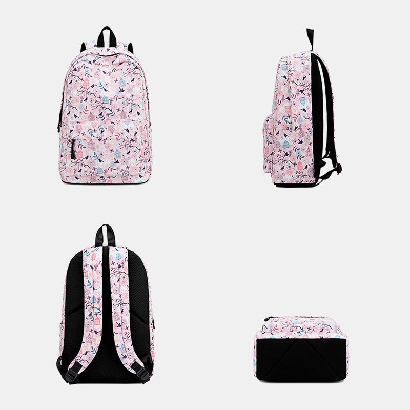 Dametrykk Vanntett Casual Backpack School Bag