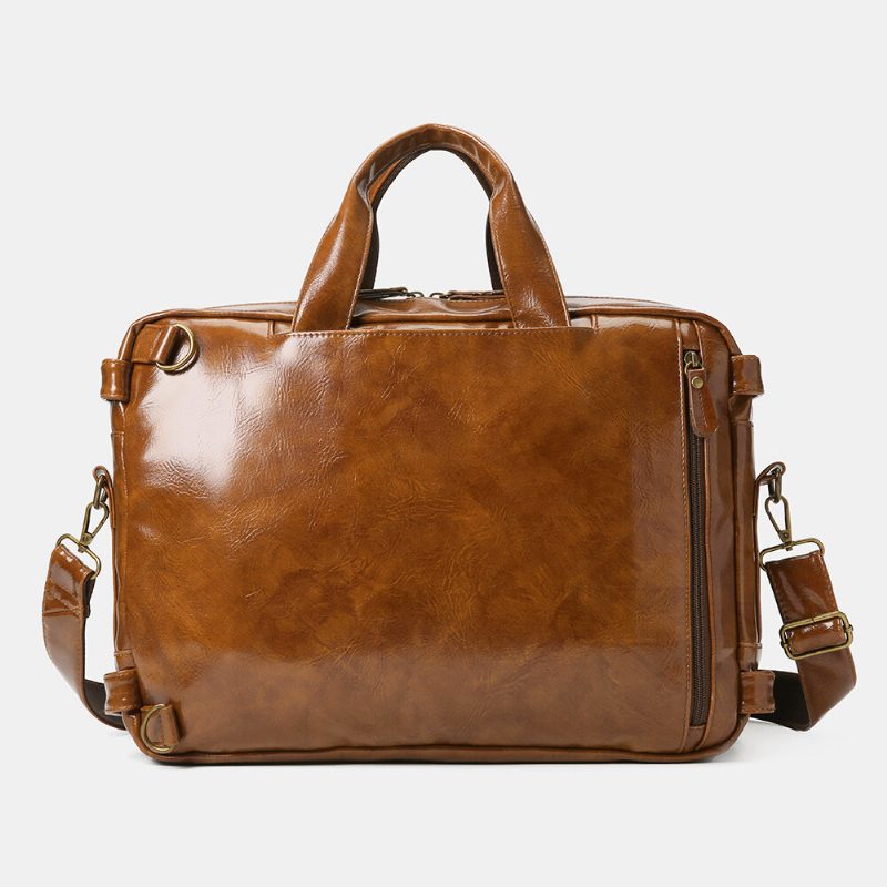 Ekphero Herre Vintage Business Multi-lommer Ryggsekk Stor Kapasitet Vanntett Multi-bære Koffert Crossbody Bag