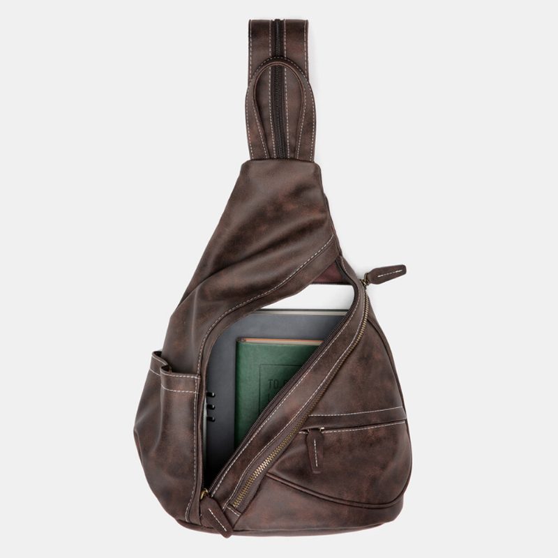 Ekphero Menn Kunstskinn Stor Kapasitet Multilommer Slitebestandig Blackpack Brystveske Crossbody Bag