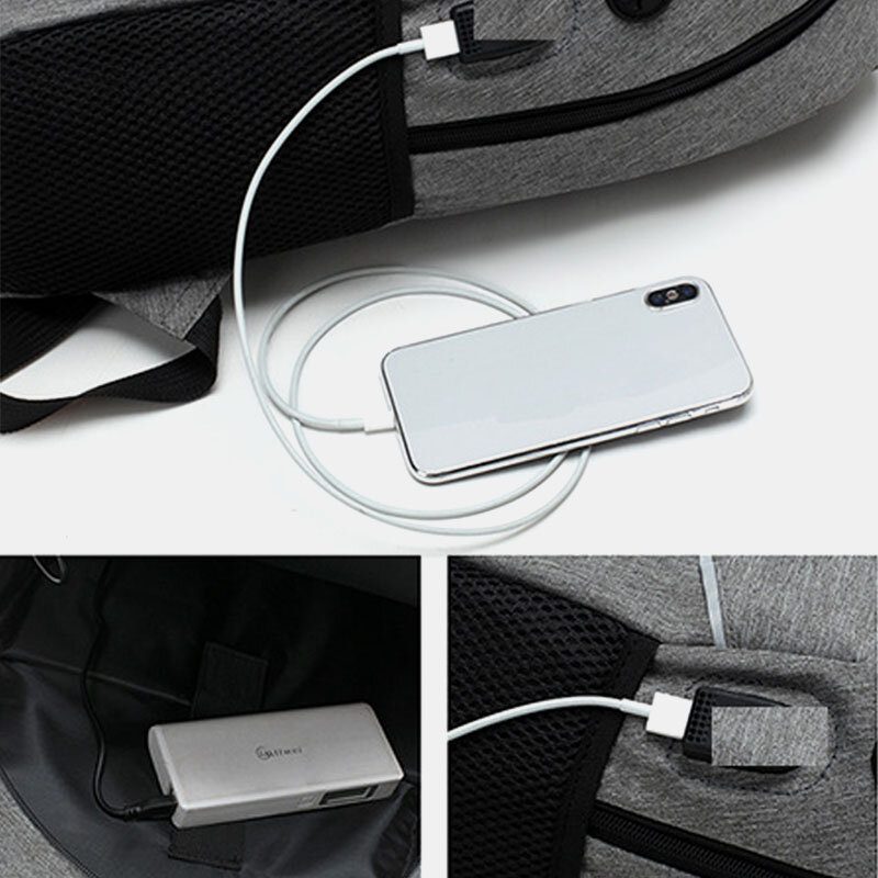 Herre 3 Stk Nylon Usb-lading Slitestyrke Mote Uformell Bærbar Pc-veske Ryggsekk Crossbody-veske Clutchveske