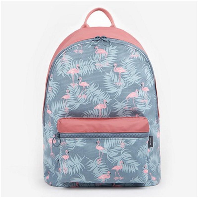 Kvinner Flamingo Tegneserieutskrift Ryggsekk Floral Casual Girl School Bag