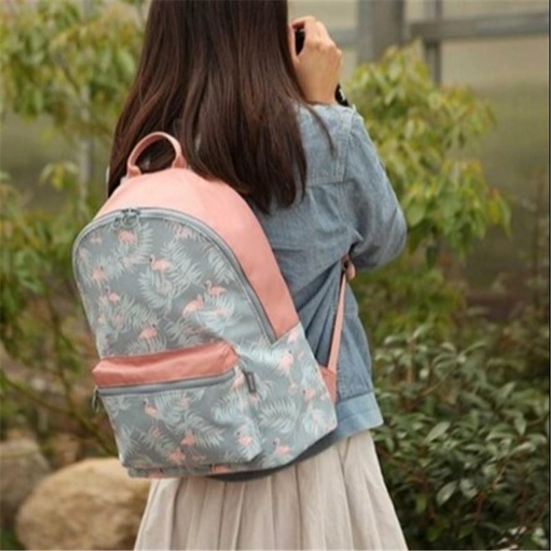 Kvinner Flamingo Tegneserieutskrift Ryggsekk Floral Casual Girl School Bag