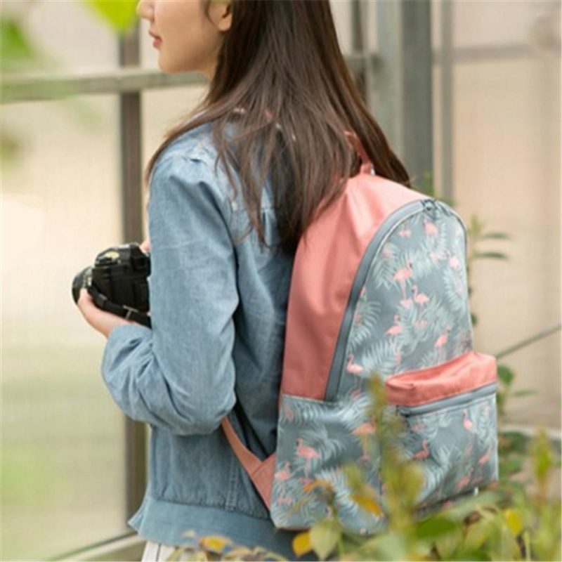 Kvinner Flamingo Tegneserieutskrift Ryggsekk Floral Casual Girl School Bag