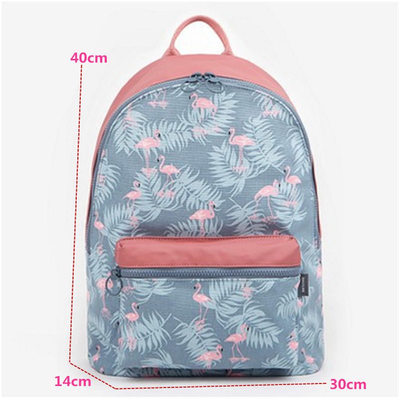 Kvinner Flamingo Tegneserieutskrift Ryggsekk Floral Casual Girl School Bag