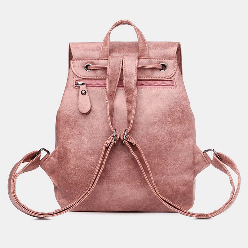 Kvinner Pu Skinn Multilommer Innvendig Magnetisk Knapp Ryggsekk Vintage Enkel Hasp Laptop Bag