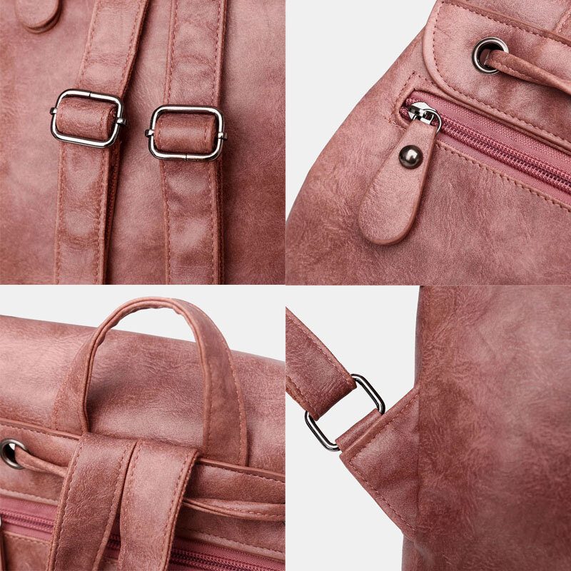 Kvinner Pu Skinn Multilommer Innvendig Magnetisk Knapp Ryggsekk Vintage Enkel Hasp Laptop Bag