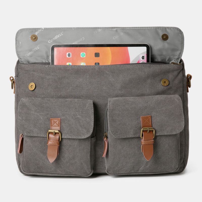 Menn Vintage Casual Canvas Stor Kapasitet 17 Tommers Bærbar Veske Ryggsekk Crossbody-veske Med Flere Lommer