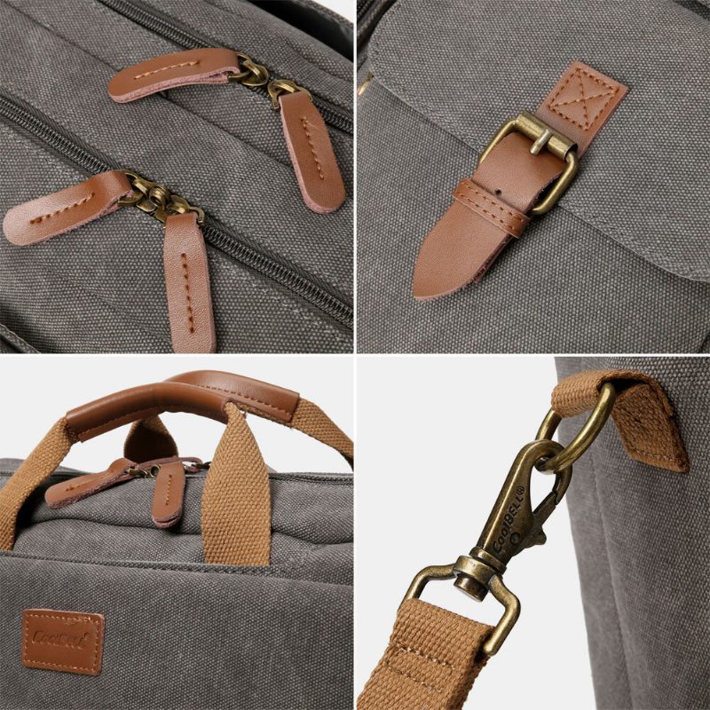 Menn Vintage Casual Canvas Stor Kapasitet 17 Tommers Bærbar Veske Ryggsekk Crossbody-veske Med Flere Lommer