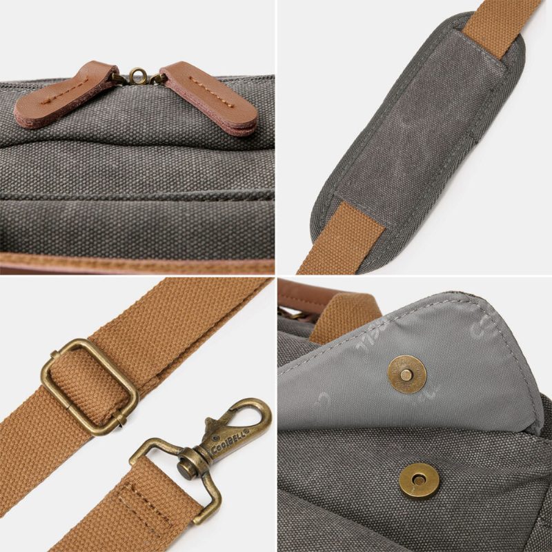 Menn Vintage Casual Canvas Stor Kapasitet 17 Tommers Bærbar Veske Ryggsekk Crossbody-veske Med Flere Lommer