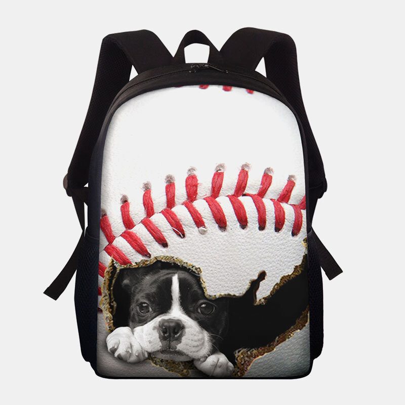 Unisex Dacron Cat Dog In The Baseball Fotball Mønster Utskrift Ryggsekk Skoleveske