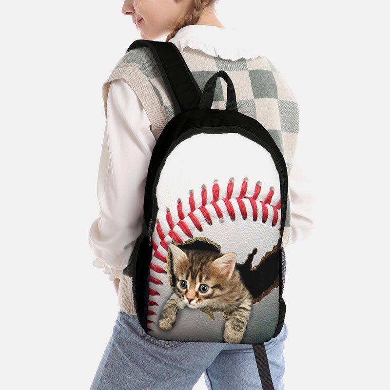 Unisex Dacron Cat Dog In The Baseball Fotball Mønster Utskrift Ryggsekk Skoleveske