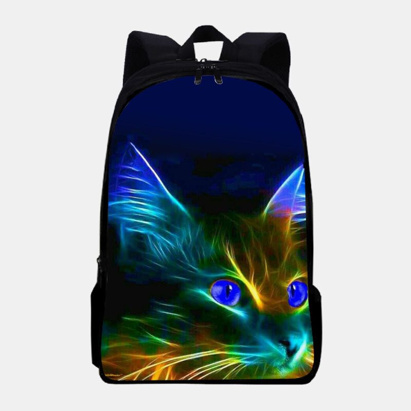 Unisex Oxford Fluorescence Luminous Cat Pattern Skoleveske Med Stor Kapasitet Ryggsekk