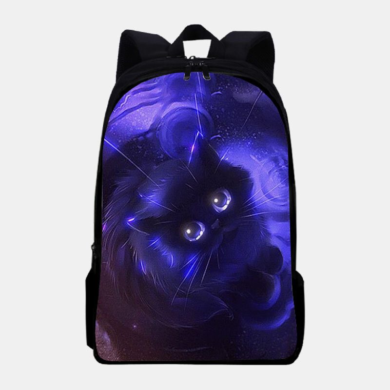 Unisex Oxford Fluorescence Luminous Cat Pattern Skoleveske Med Stor Kapasitet Ryggsekk