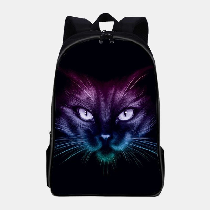 Unisex Oxford Fluorescence Luminous Cat Pattern Skoleveske Med Stor Kapasitet Ryggsekk