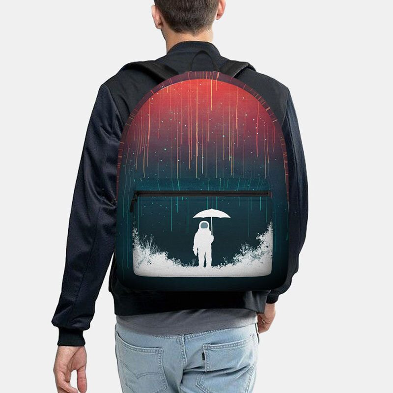 Unisex Oxford Space Astronaut Og Meteor Shower Mønster Print Uformell Personlighet Estetikk Skoleveske Ryggsekk