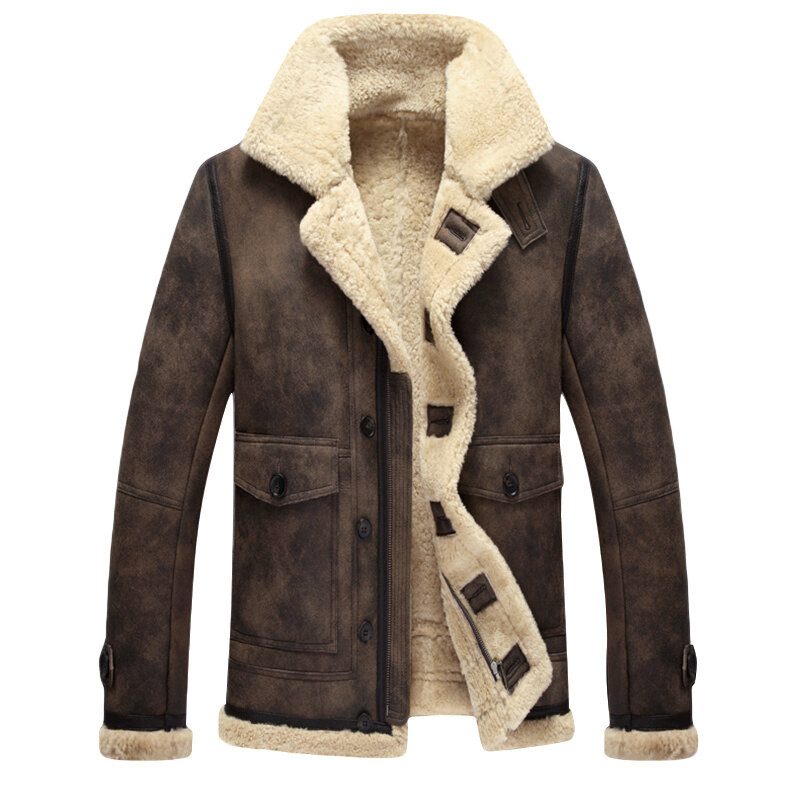 Charmkpr Herre Biker Jacket Big Pocket Shearling Faux Leather