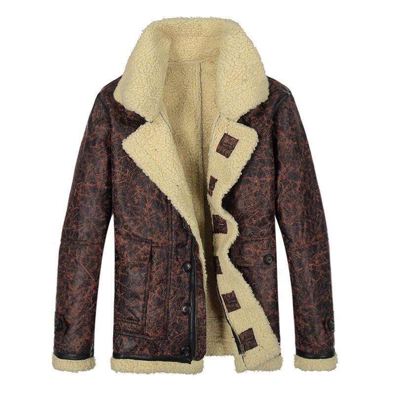 Charmkpr Herre Biker Jacket Big Pocket Shearling Faux Leather