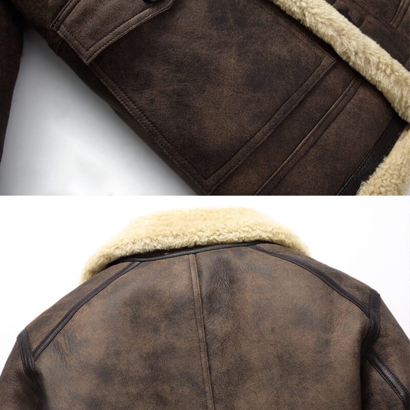 Charmkpr Herre Biker Jacket Big Pocket Shearling Faux Leather