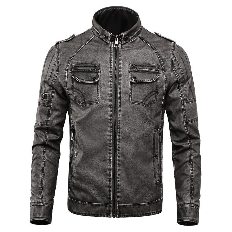 Vinter Fleece Varm Pu Faux Leather Motorsykkel Biker Jacket