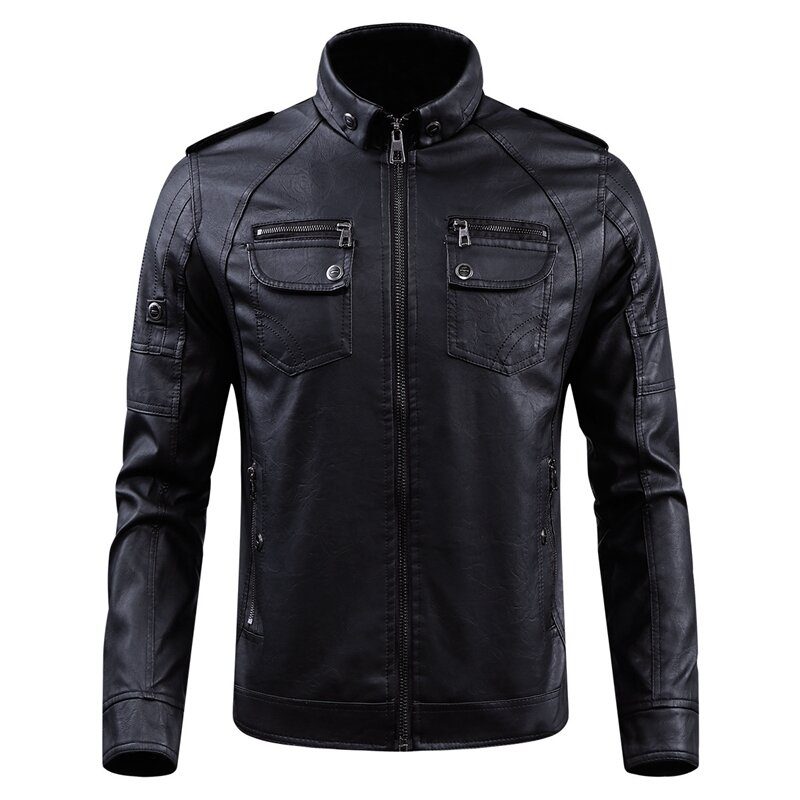 Vinter Fleece Varm Pu Faux Leather Motorsykkel Biker Jacket