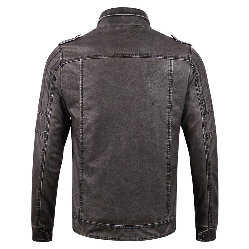 Vinter Fleece Varm Pu Faux Leather Motorsykkel Biker Jacket