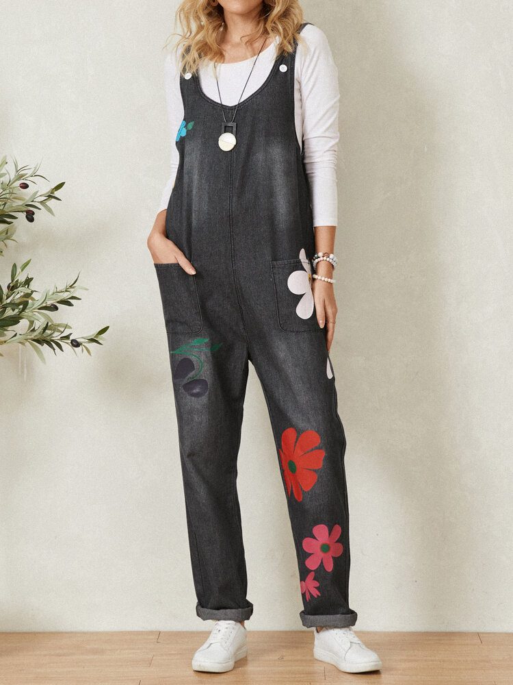 Bohemia Fargerike Calico Print Lomme Uformell Jumpsuit For Dame