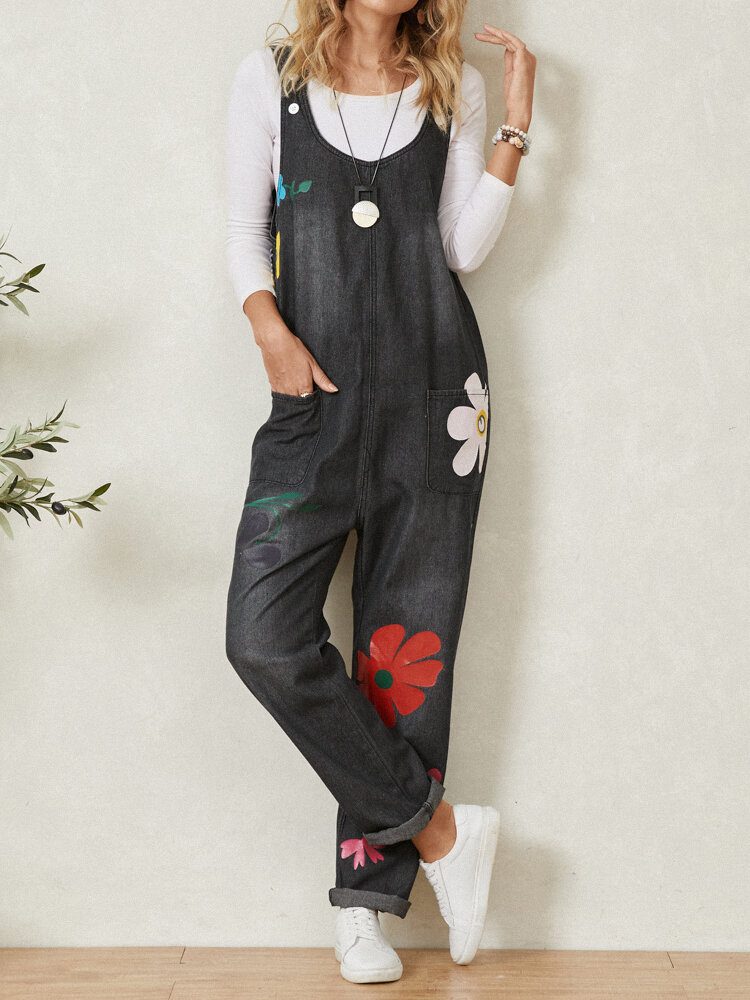 Bohemia Fargerike Calico Print Lomme Uformell Jumpsuit For Dame