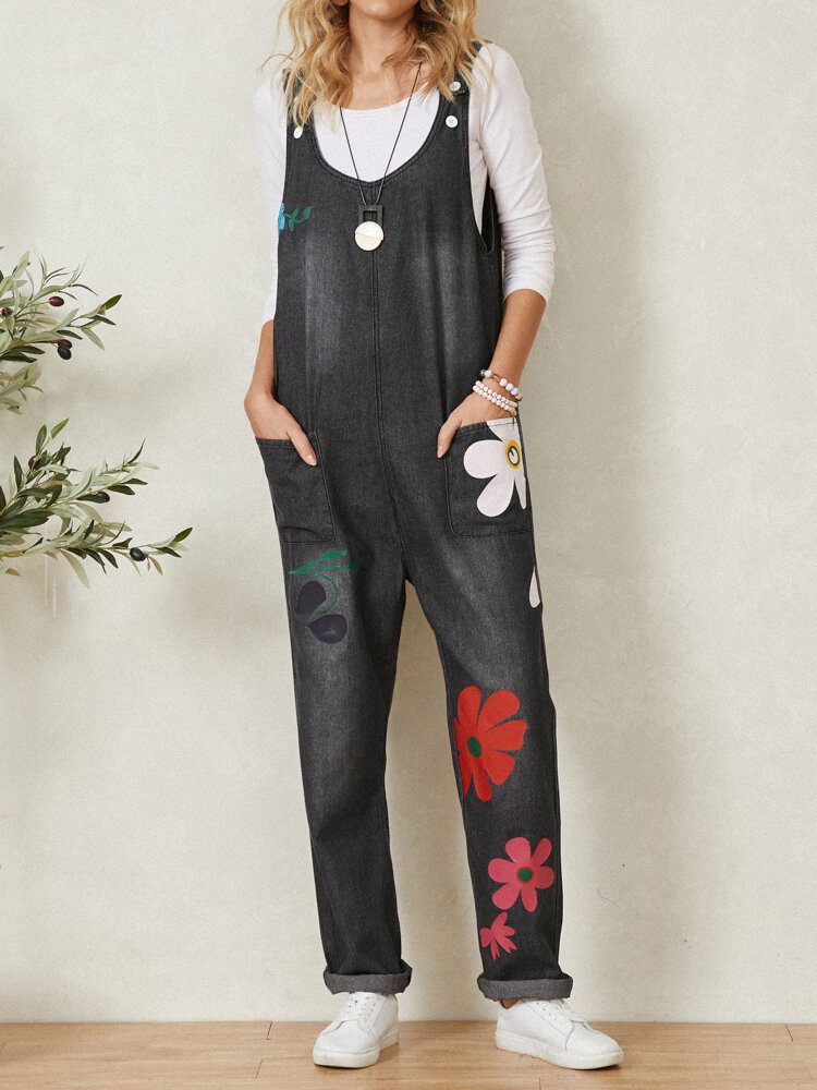 Bohemia Fargerike Calico Print Lomme Uformell Jumpsuit For Dame