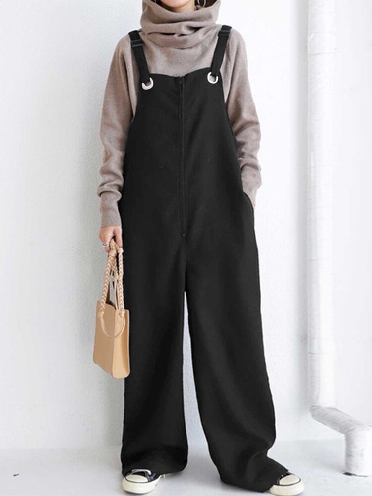 Dame 100% Bomull Bredt Ben Plisserte Solide Maxi Lengde Jumpsuits