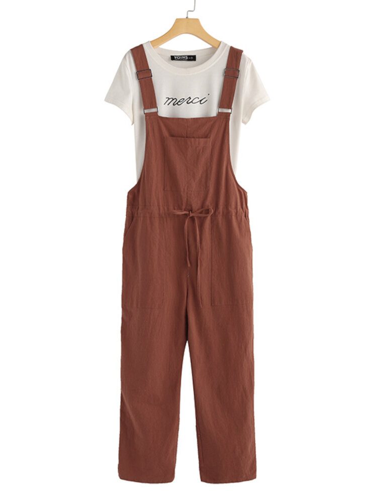 Dame 100% Bomull Ensfarge Ankellengde Sidelommer Jumpsuit