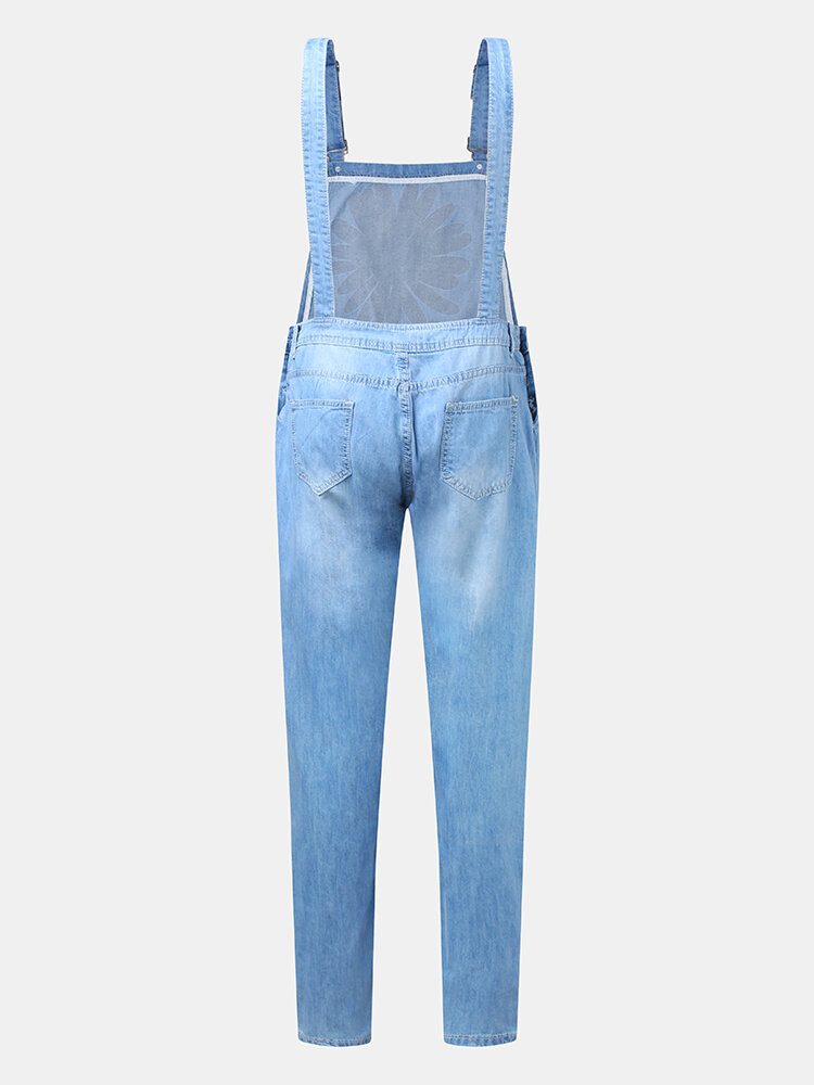 Dame Daisy Mønster Print Remmer Rippet Uformell Stilig Denim Jumpsuit