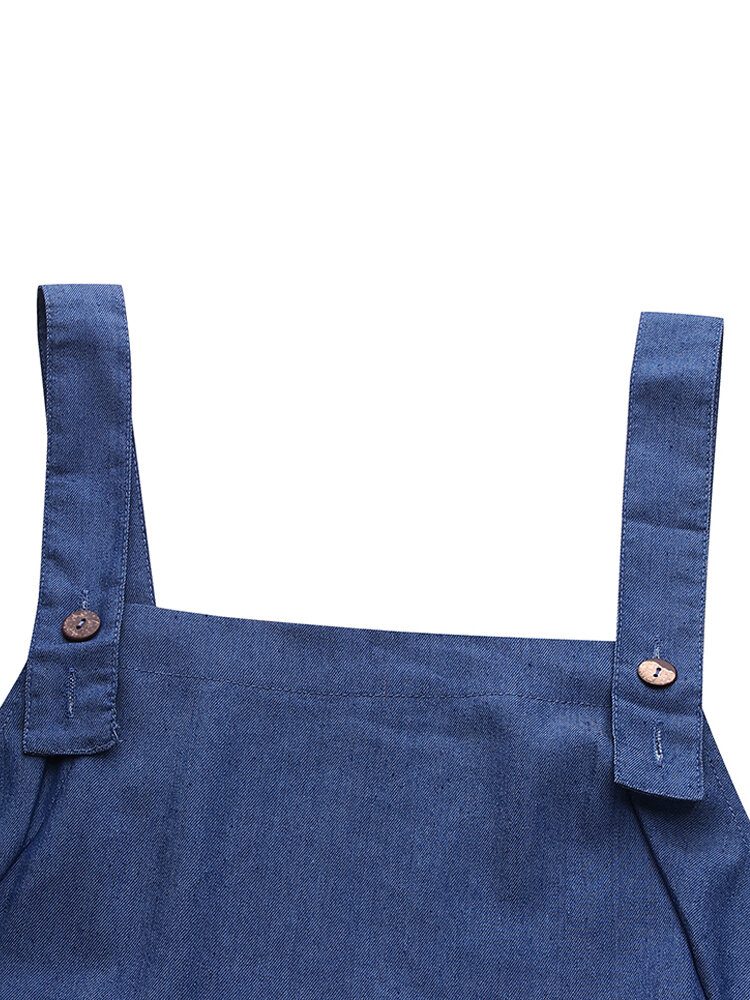 Dame Denim Ensfarget Knapp Løs Overall Uformell Jumpsuits Med Brede Ben Lommer